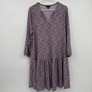 Banana Republic Dress Women Large Pink Floral Drop Waist Long Sleeve Stretch